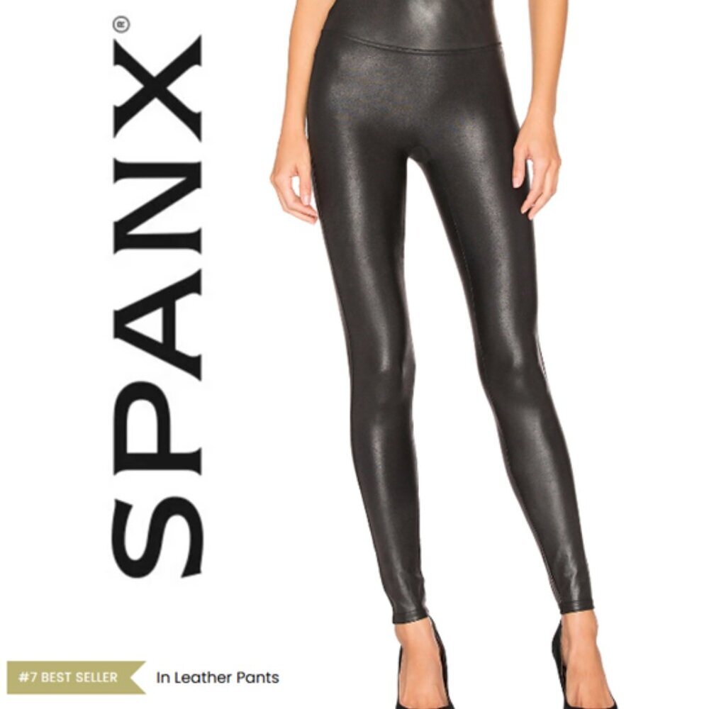 Sleek Black SPANX Faux Leather Women's Leggings - Picture 2 of 8